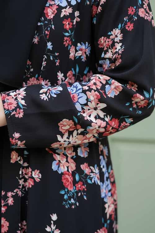 Yasmeen Floral Black Abaya | Printed Front-Open